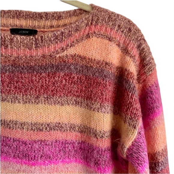 New J Crew Merino Wool Sweater Striped Crewneck Cropped Pullover Multi Cozy XS - Picture 7 of 9